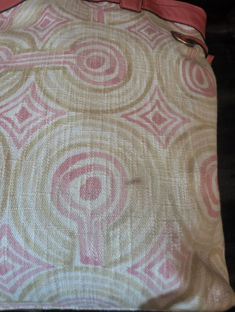 Good Condition  Coach AUDREY  Pink Patterned Tote Bag with Coral Trim - Picture 7 of 9